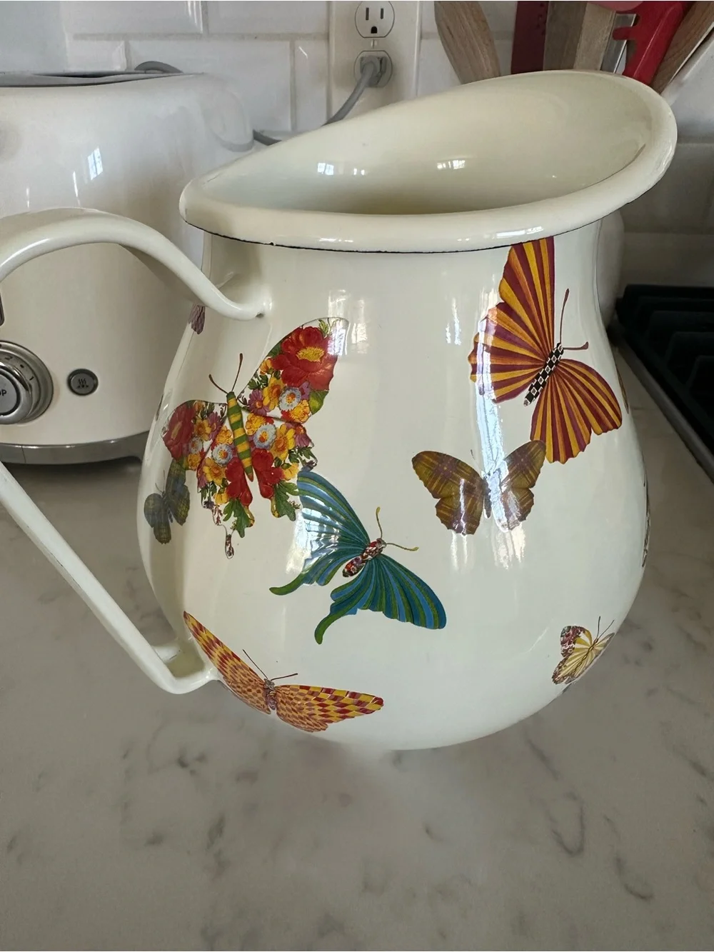 Mackenzie Childs Butterfly Garden enamel pitcher